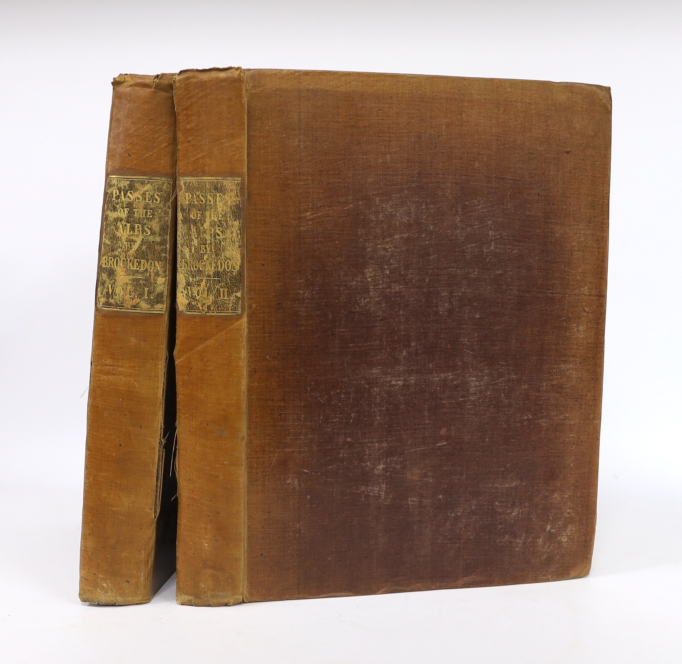Brockedon, William - Illustration of the Passes of the Alps.....2 vols. 96 plates and 13 maps (I d-page); old cloth and leather spine labels, 4to. 1828-29